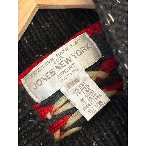Vintage Jones New York Holiday Patchwork Snowflake Wool Sweater PM Hand Knit - Picture 3 of 4